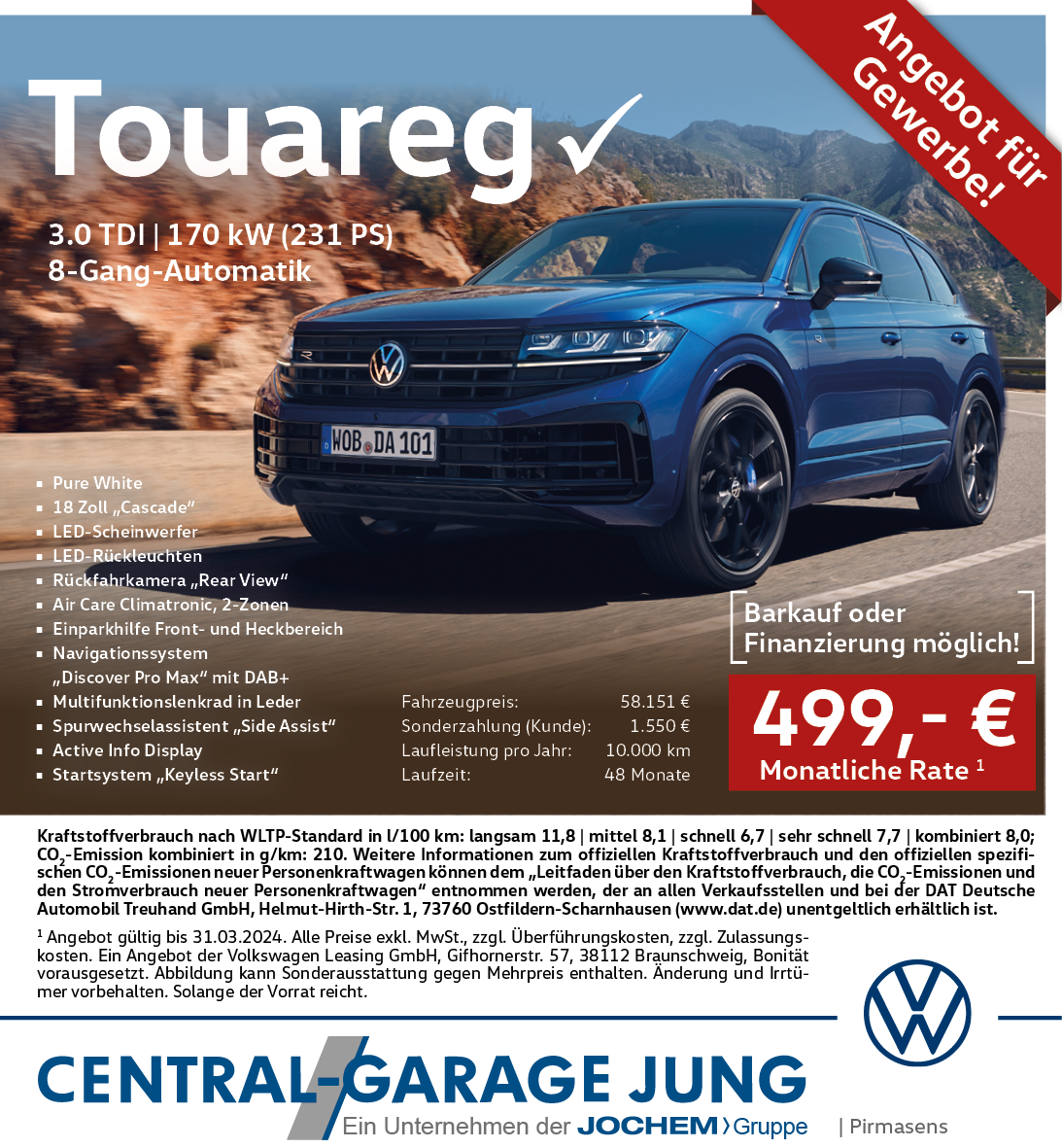 Angebot Volkswagen Touareg | Angebot für Gewerbe | Central-Garage Jung | Pirmasens